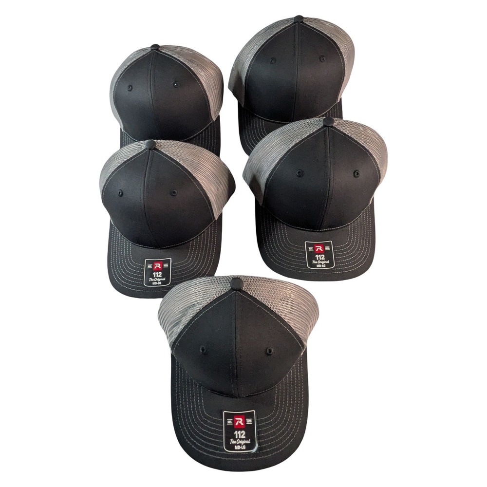 Richardson 112 Trucker Hat Lot of 5 Black Gray Mesh Snapback MD-LG